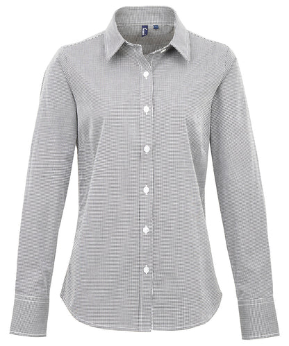 Premier - Women's Microcheck (Gingham) long sleeve cotton shirt - PR320