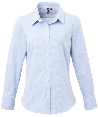 Premier - Women's Microcheck (Gingham) long sleeve cotton shirt - PR320