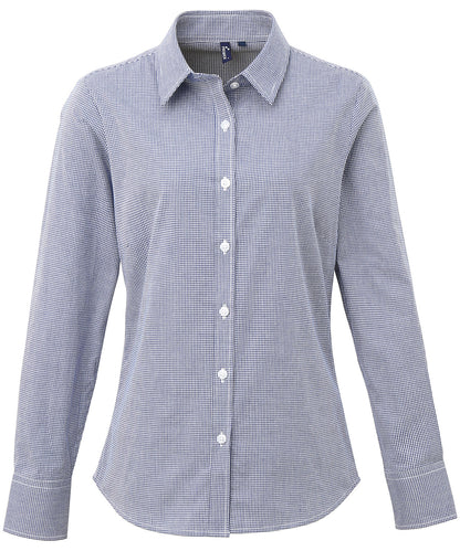 Premier - Women's Microcheck (Gingham) long sleeve cotton shirt - PR320