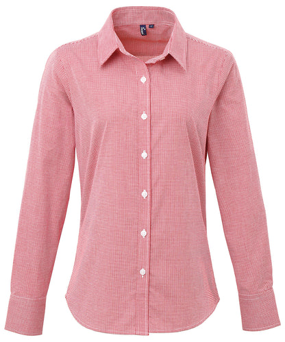 Premier - Women's Microcheck (Gingham) long sleeve cotton shirt - PR320