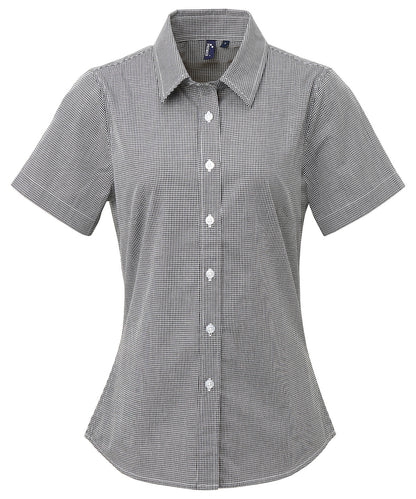 Premier - Women's Microcheck (Gingham) short sleeve cotton shirt - PR321