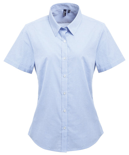 Premier - Women's Microcheck (Gingham) short sleeve cotton shirt - PR321