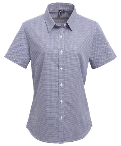 Premier - Women's Microcheck (Gingham) short sleeve cotton shirt - PR321