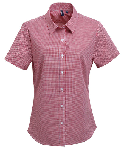 Premier - Women's Microcheck (Gingham) short sleeve cotton shirt - PR321