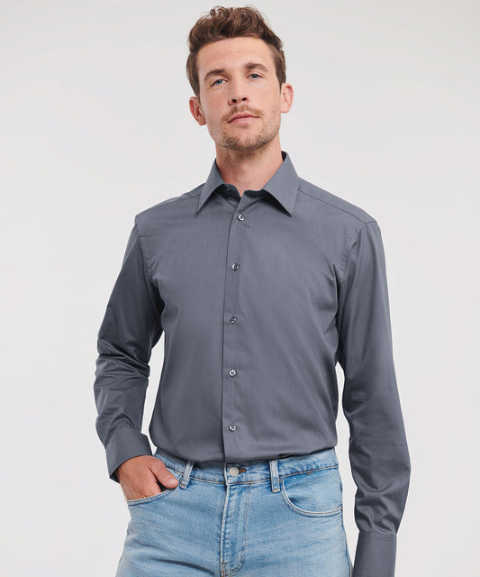 Russell Collection - Long sleeve polycotton easycare fitted poplin shirt - J924M