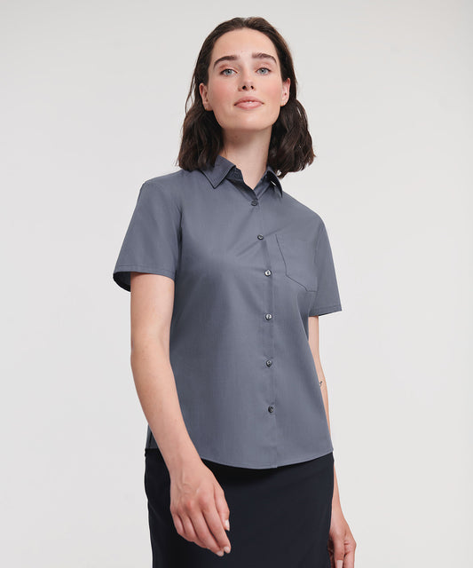 Russell Collection - Women's short sleeve polycotton easycare poplin shirt - J935F