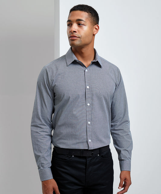 Premier - Microcheck (Gingham) long sleeve cotton shirt - PR220