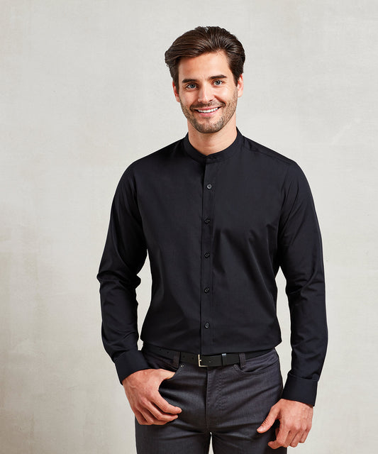 Premier - Banded collar grandad long sleeve shirt - PR258
