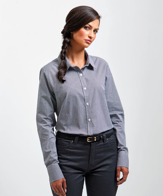 Premier - Women's Microcheck (Gingham) long sleeve cotton shirt - PR320