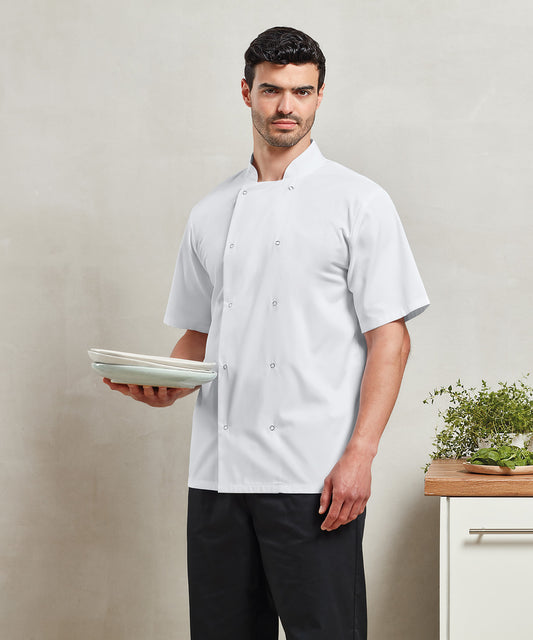 Premier - Studded front short sleeve chef's jacket - PR664